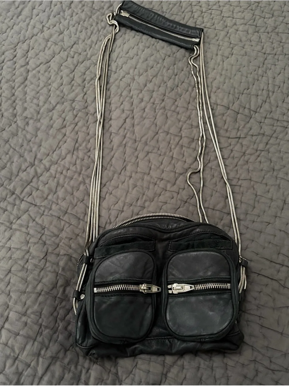 Alexander Wang Grey/Blue Brenda Leather Crossbody Bag with Dual Front Pockets